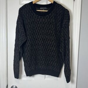 Baracuta Sweater Mens Small Black Brown Textured Knit Crewneck Pullover